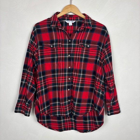 Old Navy Tops - Old Navy Women’s the Boyfriend Red Plaid Flannel L Cabincore Holiday